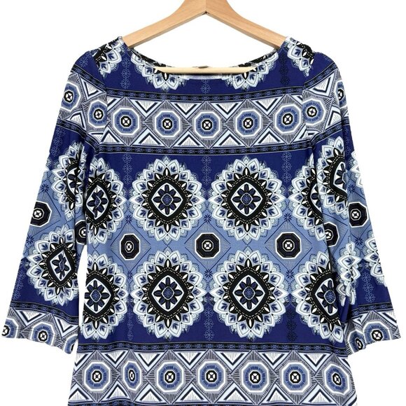 Maggy London Multicolor Shift Dress Size 6 Knee Length 3/4 Sleeve Stretch - Picture 2 of 5